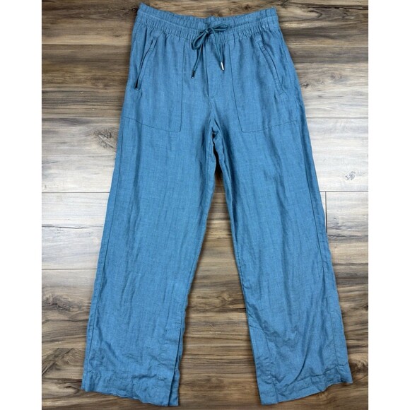Athleta Retreat Linen Wide-Leg Slit Hem Pants Teal Borealis Green Sz 6 Womens - Picture 1 of 9